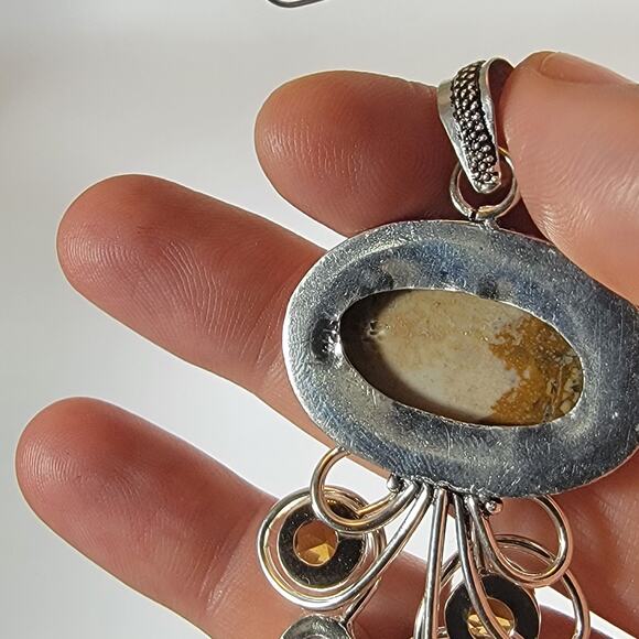 Picture Jasper Pendant – With Smoky Quartz Accent + 20" Silver Snake Chain - Picture 9 of 10